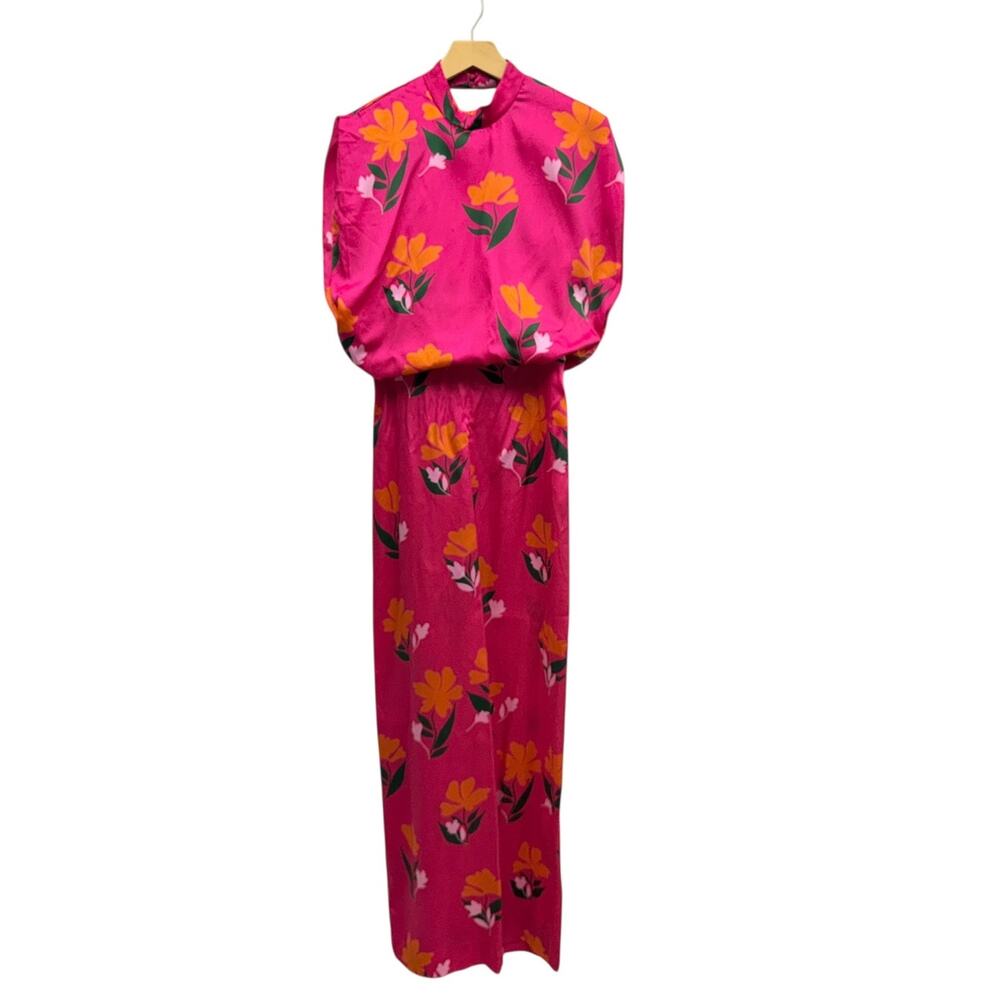 Zara Hot Pink Floral Jumpsuit with Orange & Green Accents